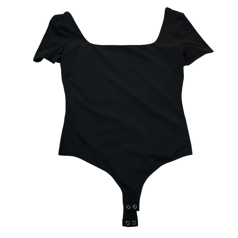Express Bodysuit Womens M Black Body Contour Square Neck Minimalist 006341468